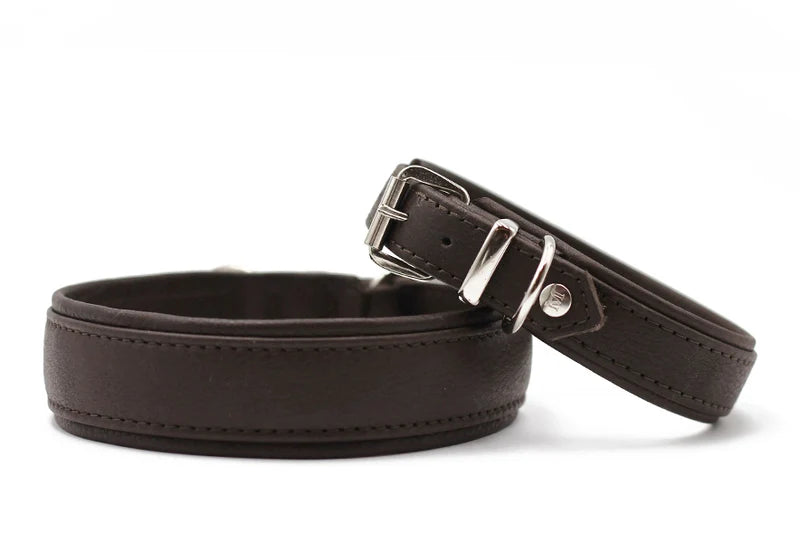 Halsband Klassik Soft Leder Dunkelbraun Silber
