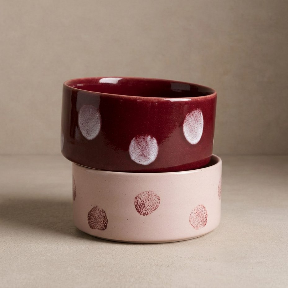 2-teiliges Set Hundenapf POP DOT Burgundy & Rosa - egg back home