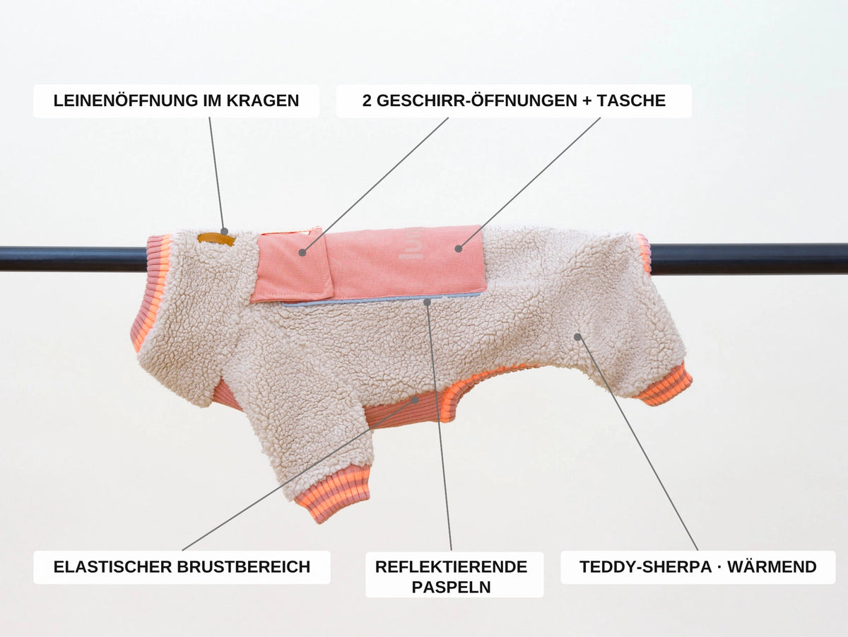 lumiies® Sport Racer Hundeoverall aus Teddy-Sherpa-Fleece Royal Rosewood