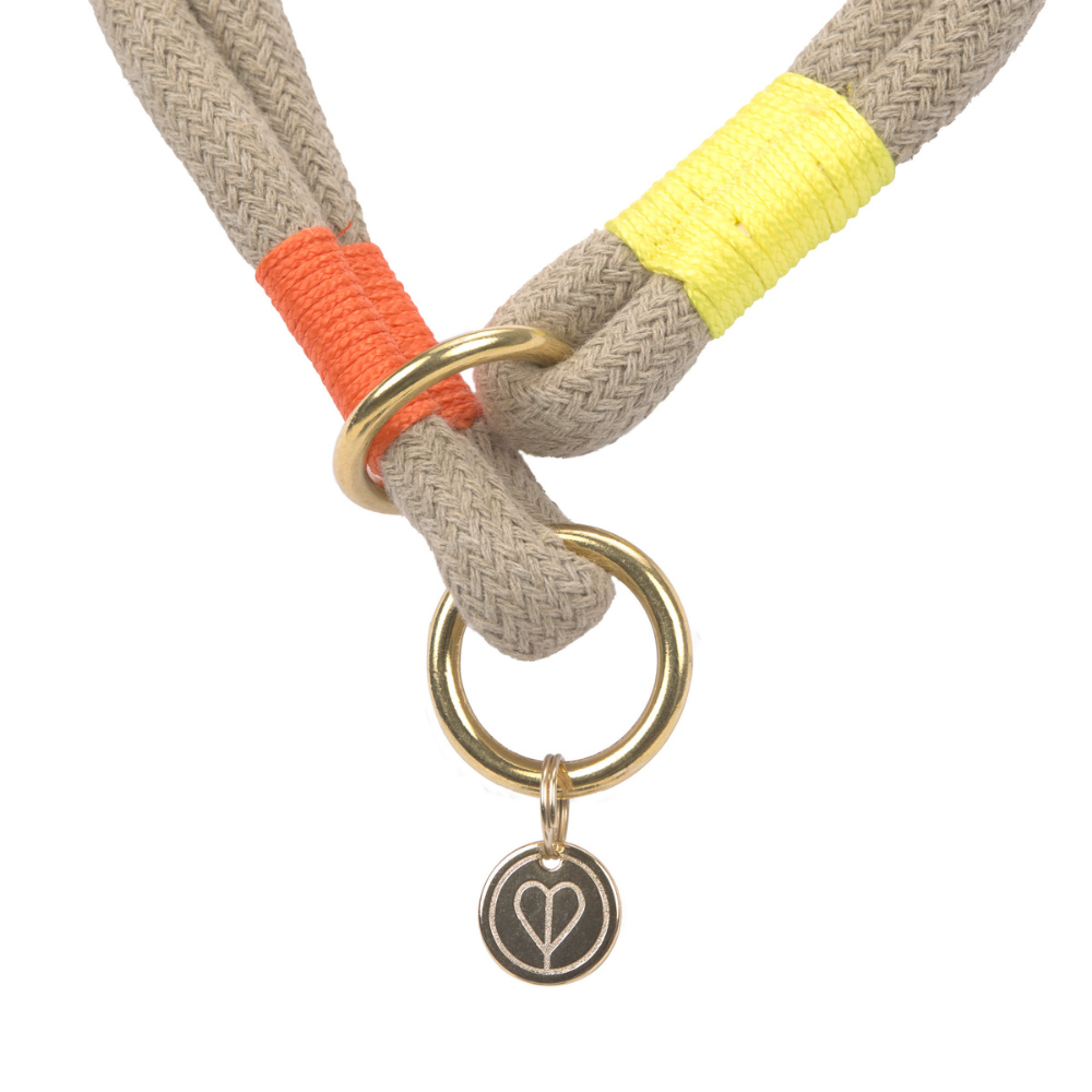 Anhänger Hundehalsband MILA geflochten Natur Neon Orange - PALOPA