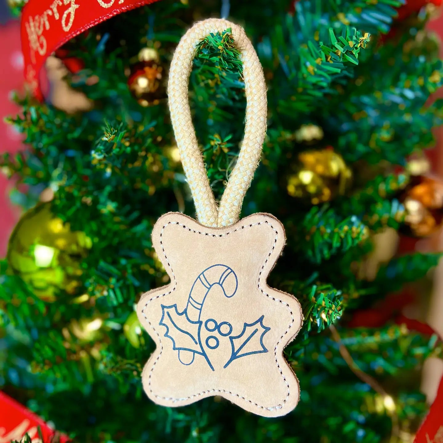 Dekobild Hundespielzeug Zergel kleines X-MAS Bär aus Leder - Funny Zoo