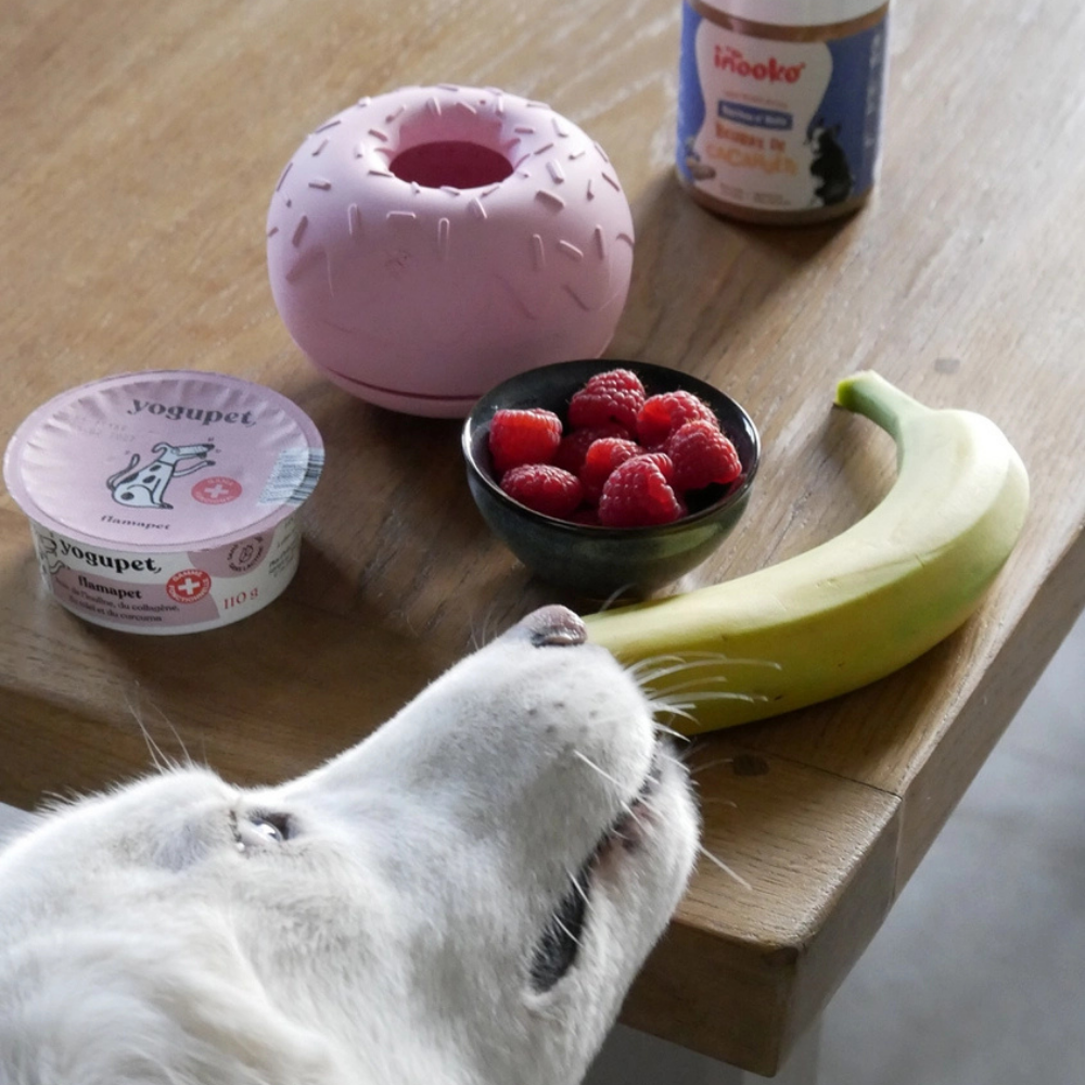 Beispielbefüllung Beschäftigungsspielzeug - Yoomy Donut Rosa - INOOKO