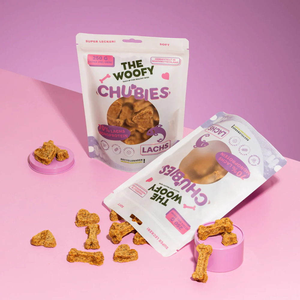Beispielinhalt Hundesnack Monoprotein Chubies Lachs - THE WOOFY