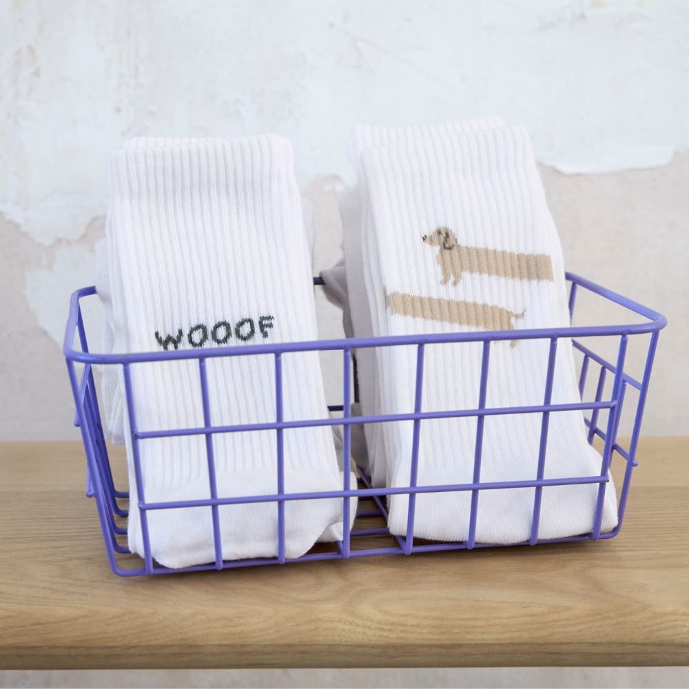 Dekobild Tennis Socken WOOOF Lettering Grey & Dackel Long - PALOPA