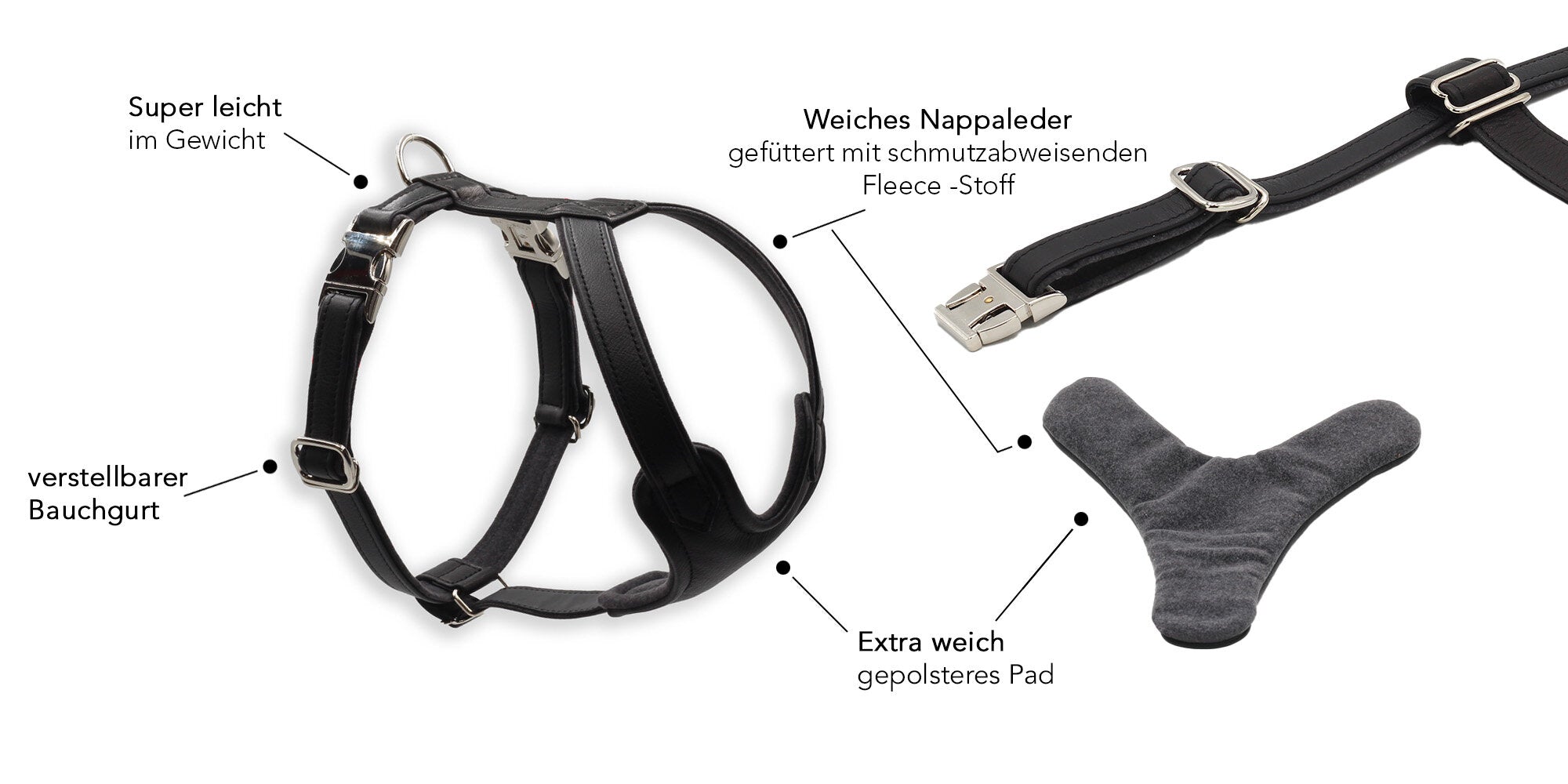 Hundegeschirr Leder Elfenbein Gold