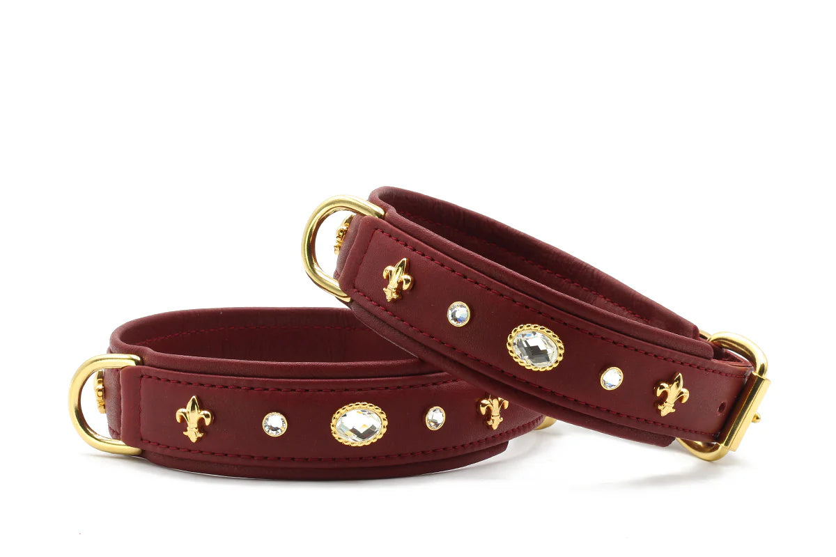 Halsband aus Leder Diamond Burgundy