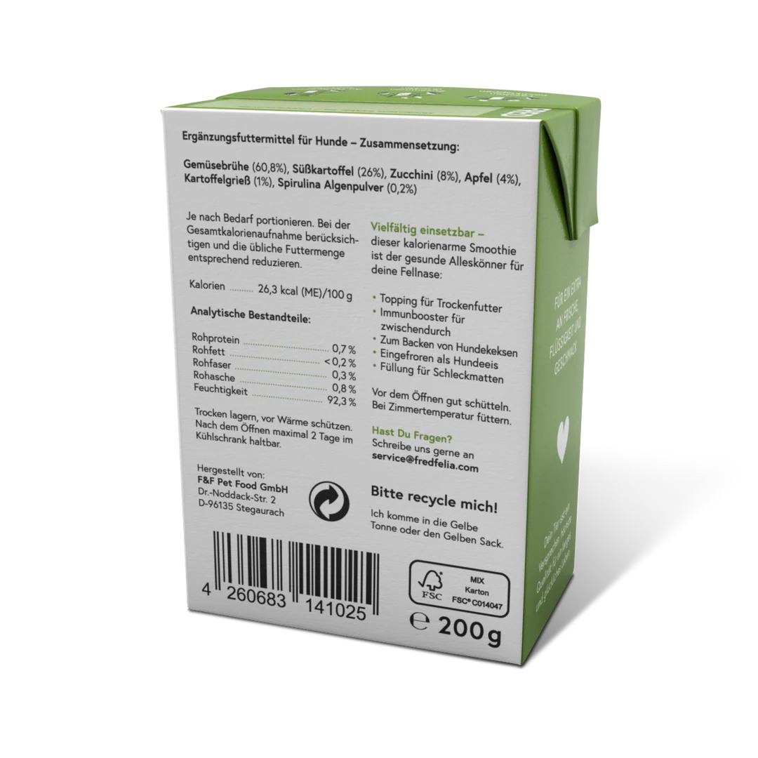 Rückseite Verpackung FRED Smoothie Gemüse mit Spirulina