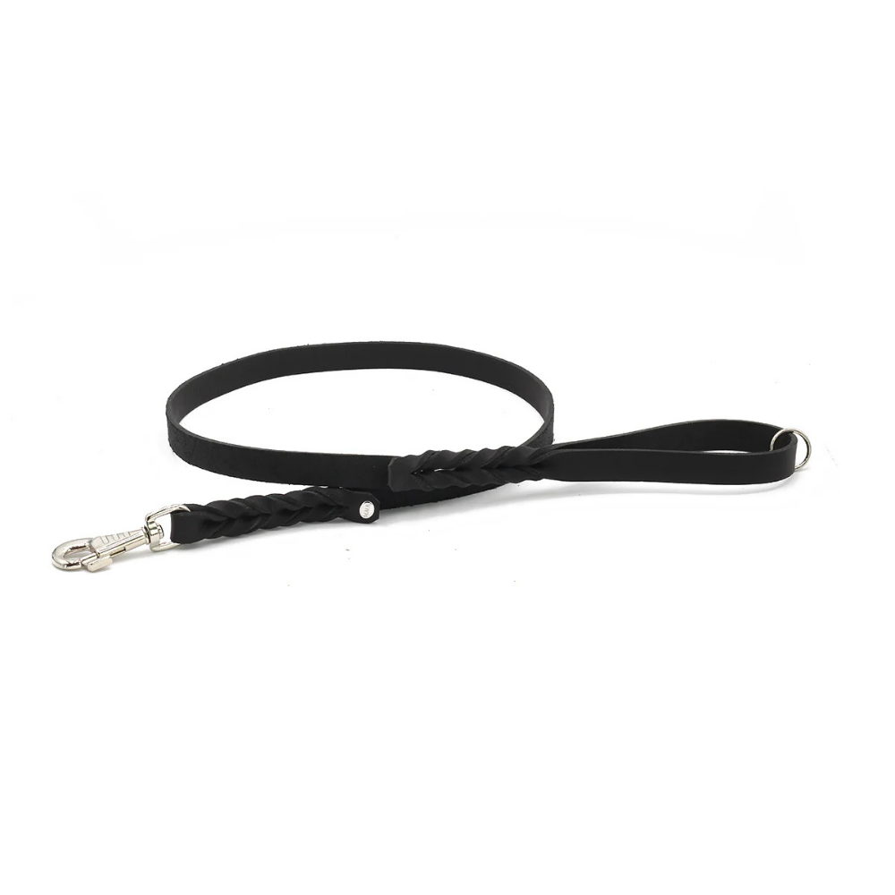 Fettleder Hundeleine Klassik Schwarz Silber 1,50 m 20 mm - MAUL Ledermanufaktur