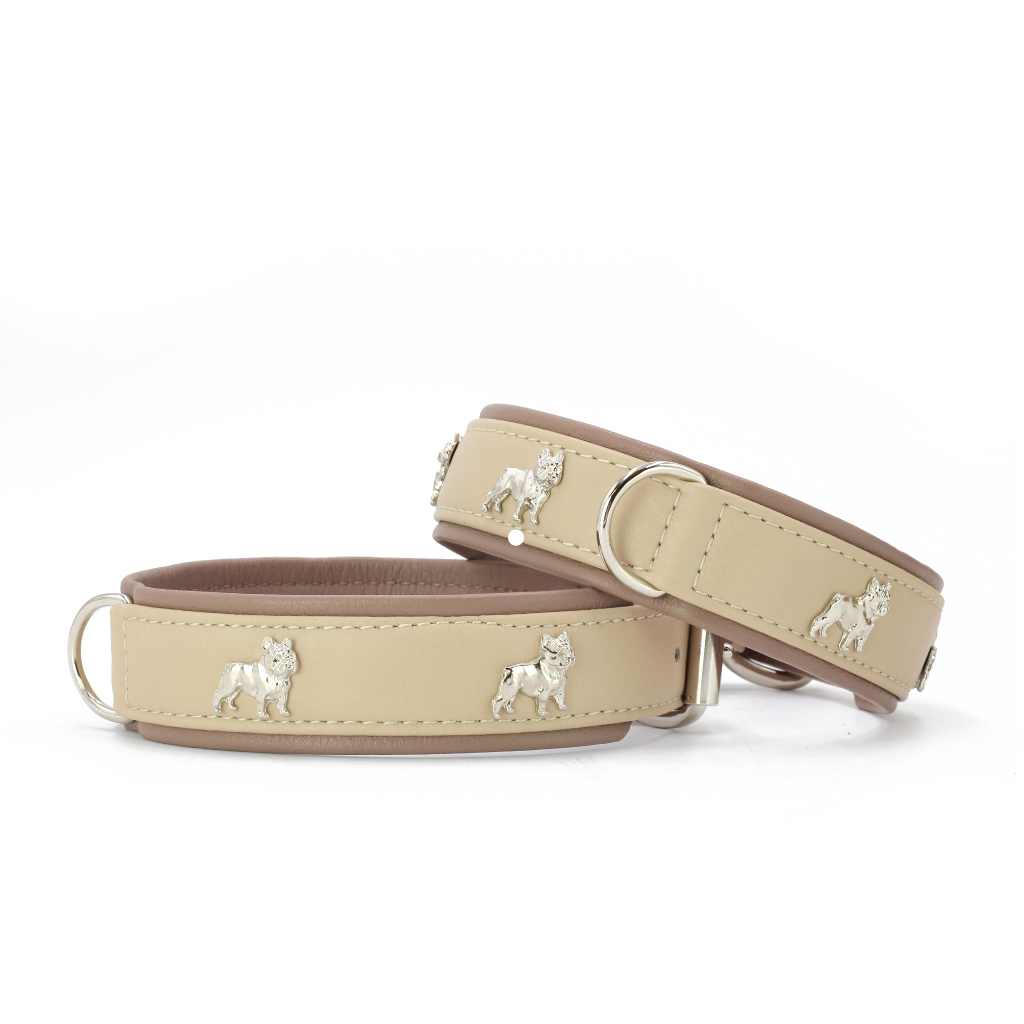 Halsband aus Leder Französische Bulldogge Elfenbein - MAUL Ledermanufaktur