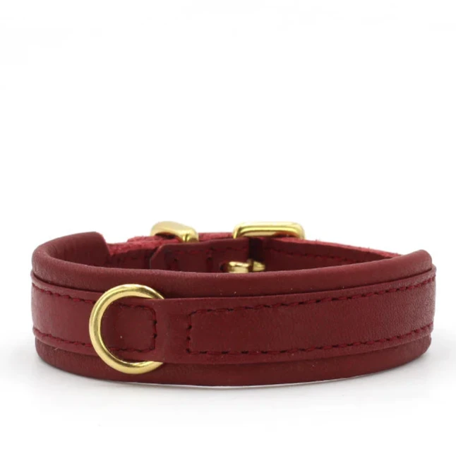 Halsband Klassik Soft Leder Burgundy Gold