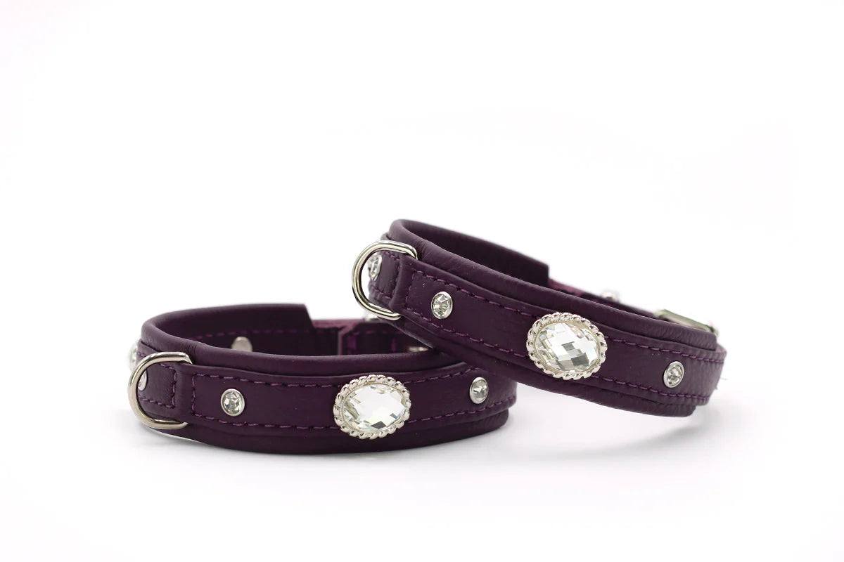 Halsband aus Leder Diamond Aubergine