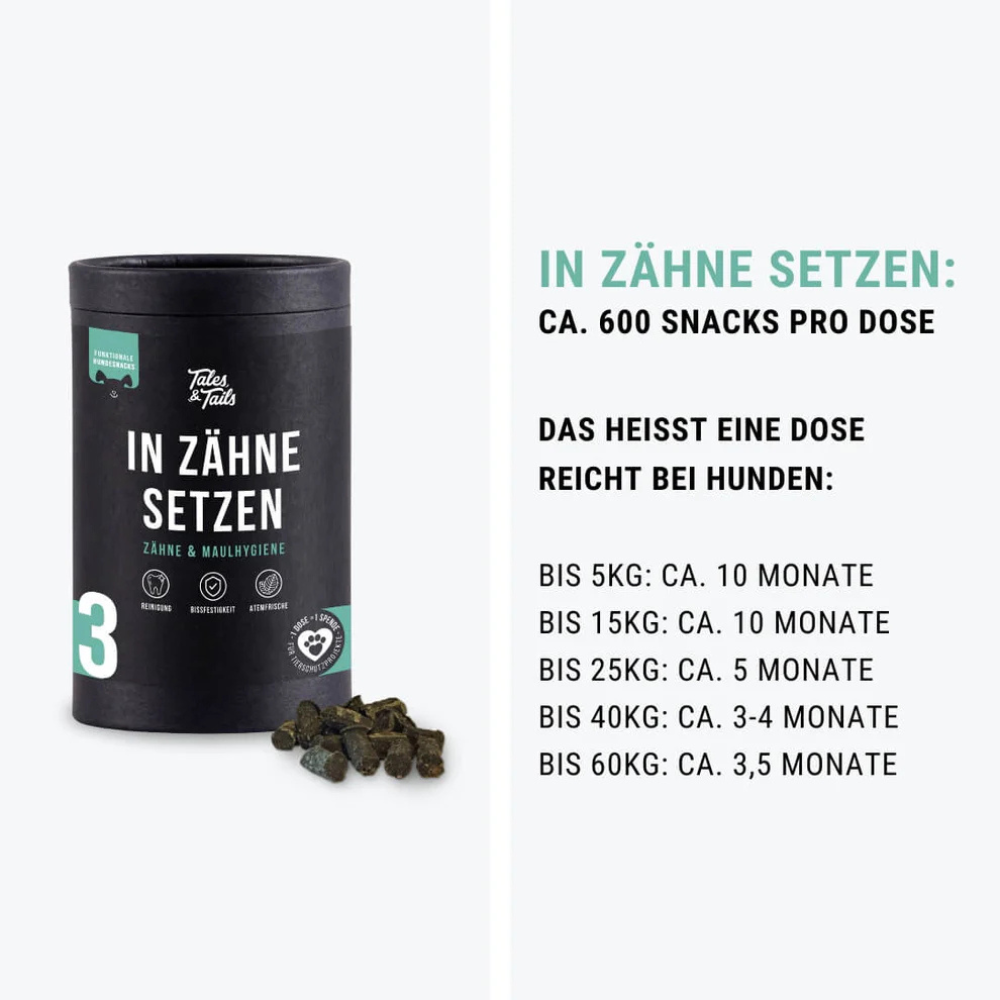 Haltedauer In Zähne setzen Nr. 3 - Zahnpflege-Snack für Hunde - Tales & Tails