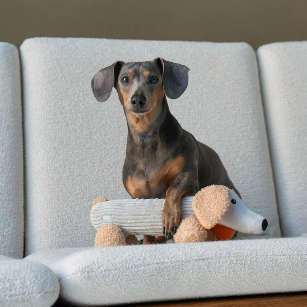 Hund Dackel mit Hundespielzeug Dackel Micky - Micky's Favorites