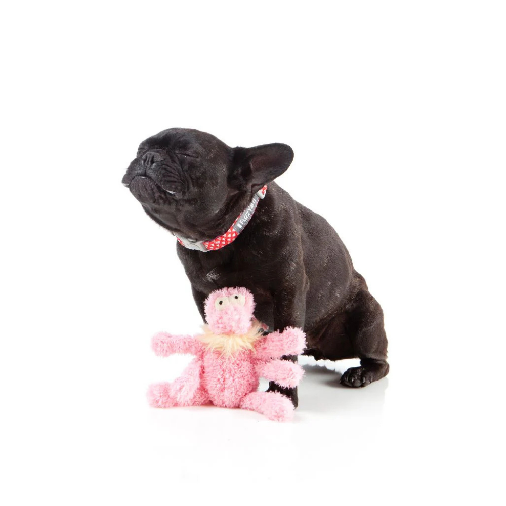 Hund mit Hundespielzeug Scratchette The Flea Pink - FuzzYard