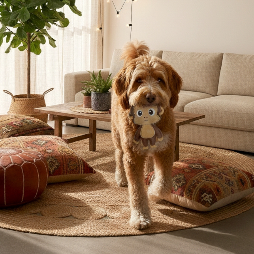 Hund mit Hundespielzeug aus Wildleder "Affe" - BUDDY