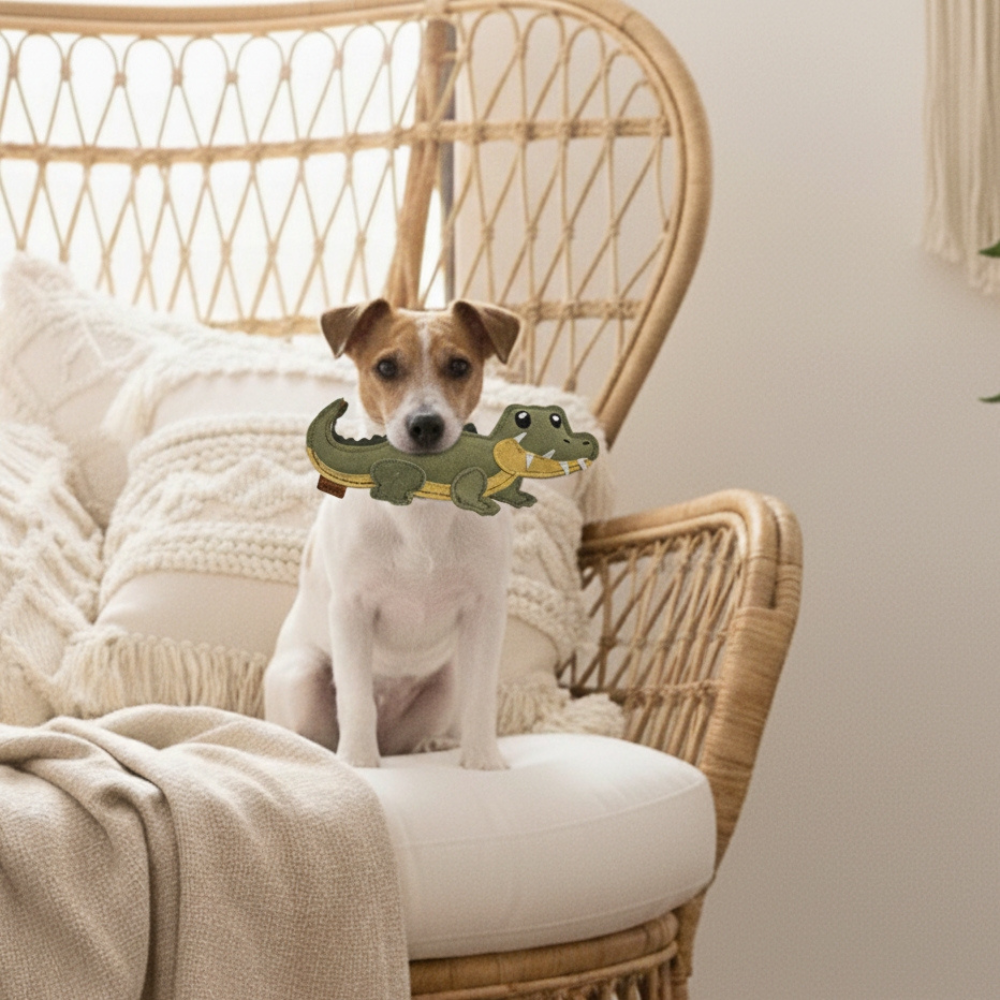 Hund mit Hundespielzeug aus Wildleder "Krokodil" - BUDDY