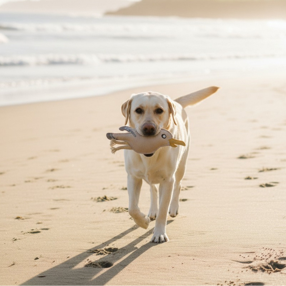 Hund mit Hundespielzeug aus Wildleder "Möwe" - BUDDY