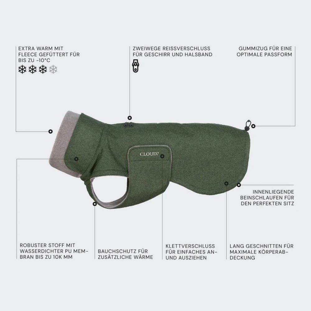 Infografik Cloud7 Hundemantel Brooklyn LONG Fern Green