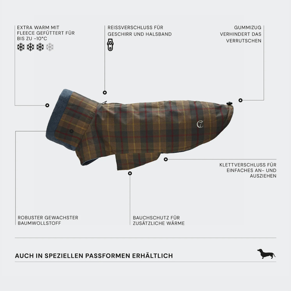 Infografik Cloud7 Hundemantel DACKEL Brooklyn Waxed Tartan