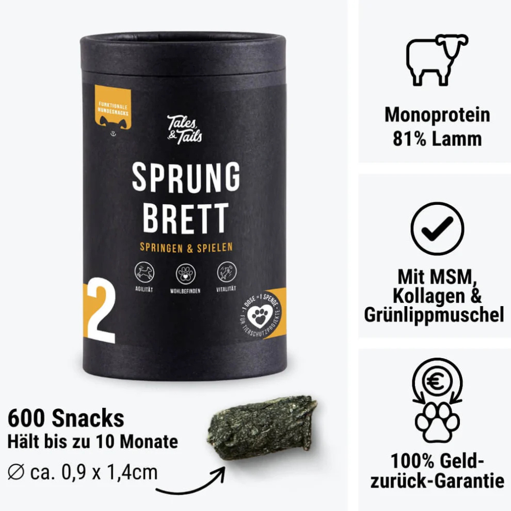Inhalt Sprungbrett Nr. 2 - Springen & Spielen-Snack für Hunde - TALES & TAILS