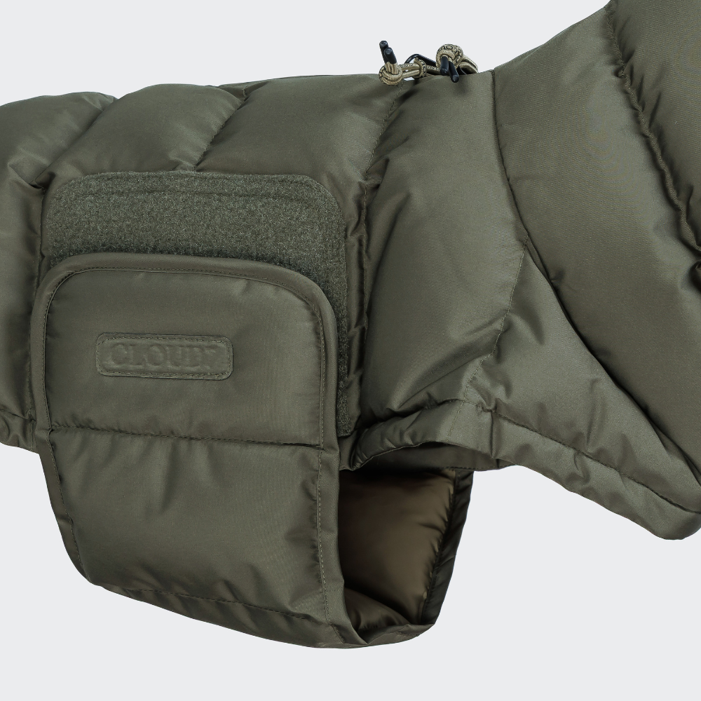 Klettverschluss Bauchschutz Cloud7 Hundemantel Winter ALASKA Französische Bulldogge Light Olive