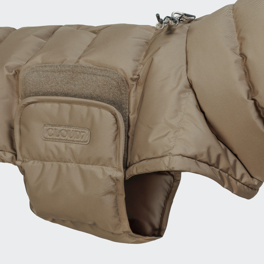 Klettverschluss & Bauchschutz Cloud7 Hundemantel Winter ALASKA Französische Bulldogge Sandy Brown