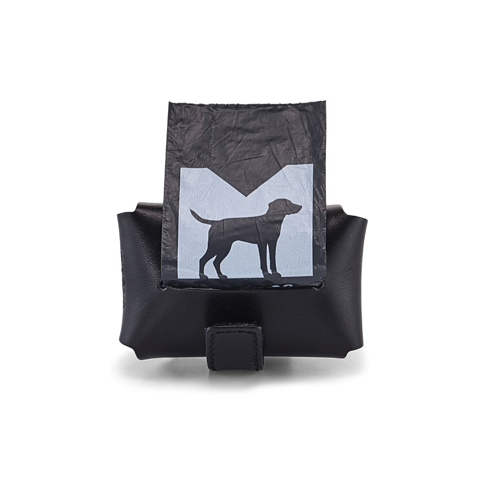 Leder Kotbeutelspender Pisa Schwarz mit Kotbeutelrolle - MiaCara