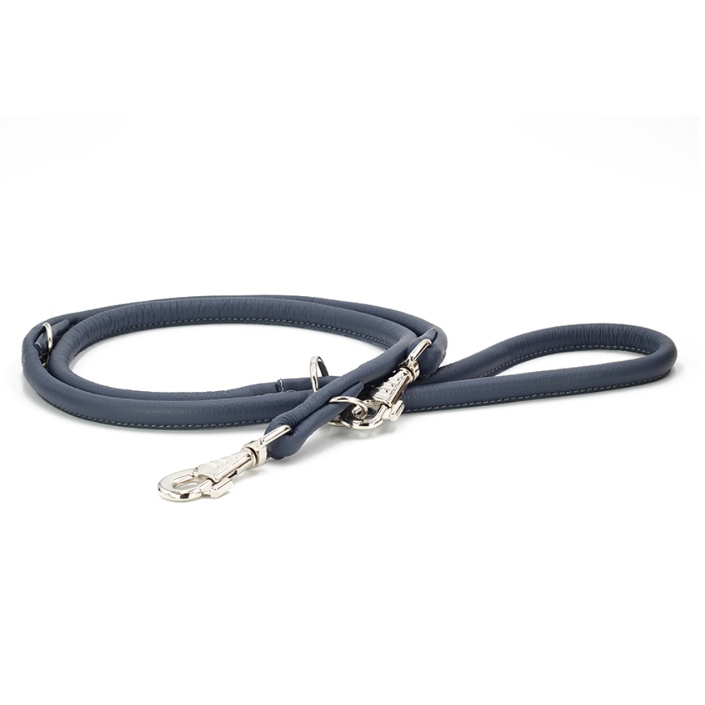 Hundeleine Leder verstellbar Rundleder in Jeansblau von MAUL