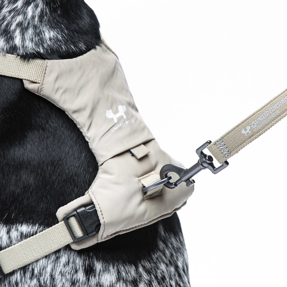 Leine Befestigung oben Hundegeschirr weich gepolstert Taupe - United Pets