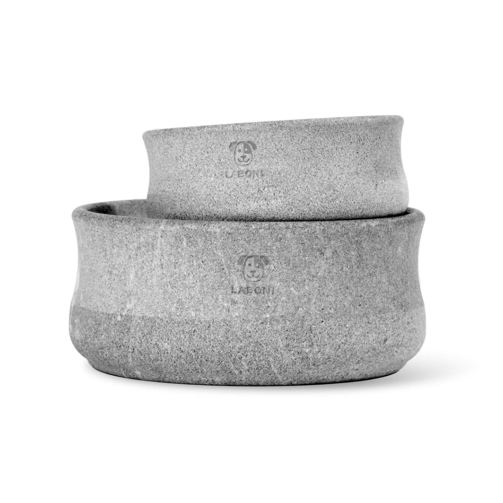 Größenvergleich Napf Rocky selbstkühlend Speckstein Grau - Laboni