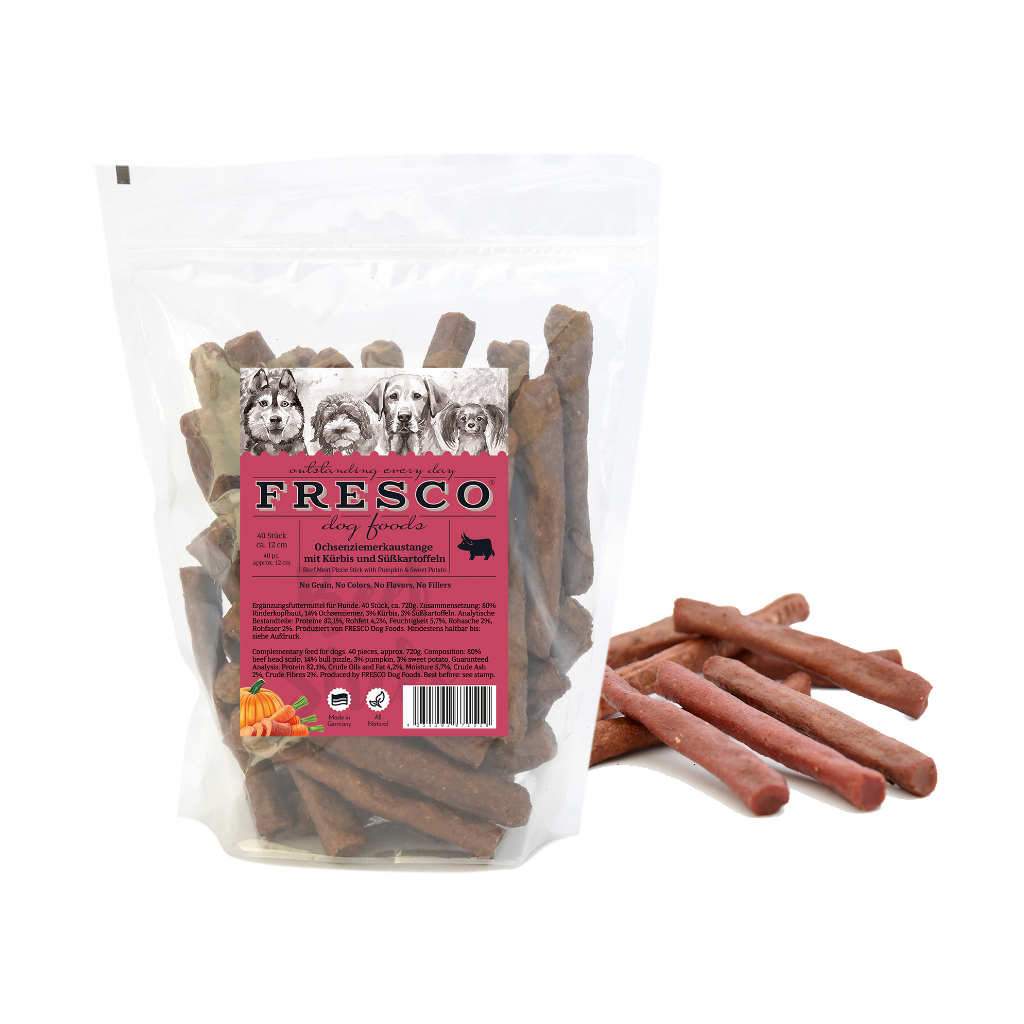 Ochsenziemerkaustangen 12cm mit Kürbis und Süßkartoffeln - FRESCO