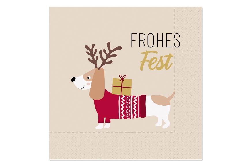 Servietten Weihnachtshund 33 cm FROHES FEST