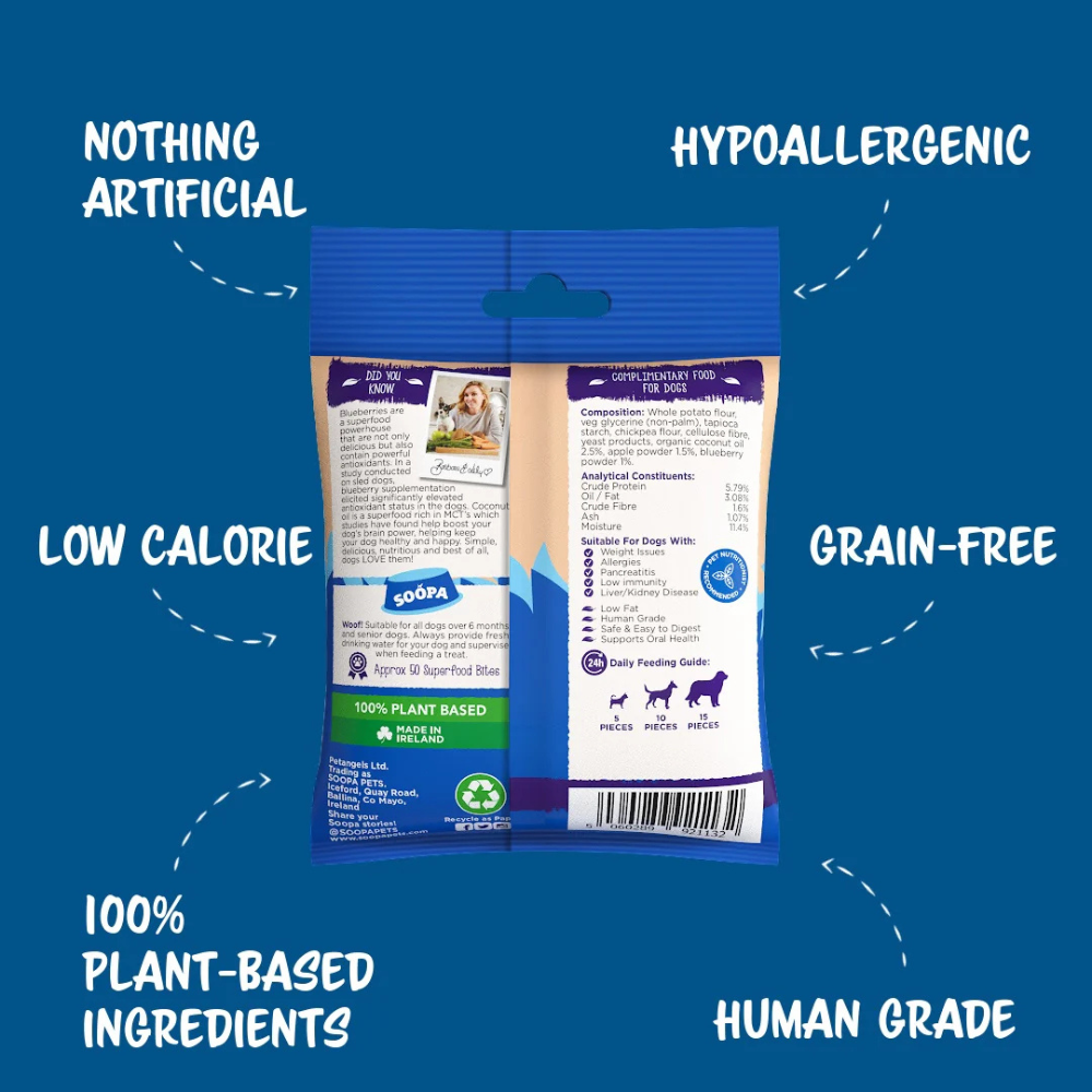 Rückseite Hundeleckerli Apfel & Blaubeere Healthy Bites - Soopa