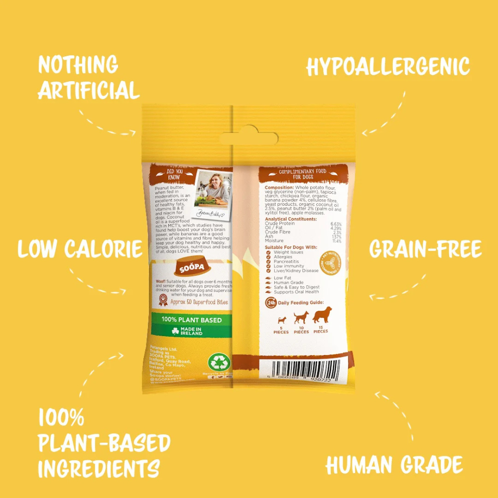 Rückseite Hundeleckerli Banane & Peanut Butter Healthy Bites - Soopa