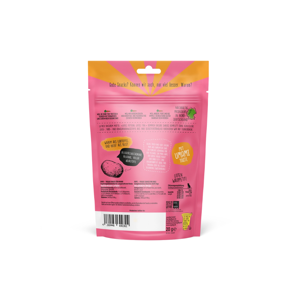 Rückseite Hundesnack Pops Hundepopcorn - VEGDOG
