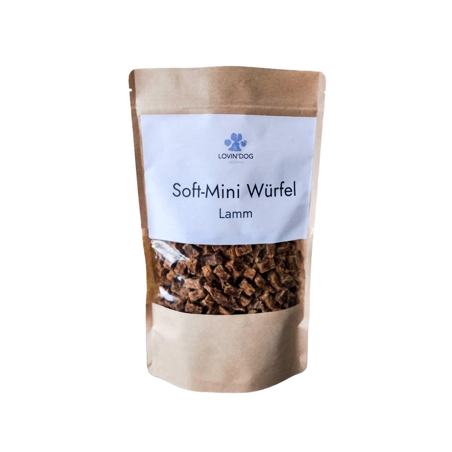 Verpackung SOFT Leckerli - Lamm Mini-Würfel 250g - LOVIN'DOG