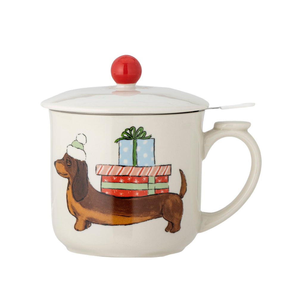 Tasse DACKEL Cup Steingut mit Teesieb & Deckel VALENTIN - Bloomingville