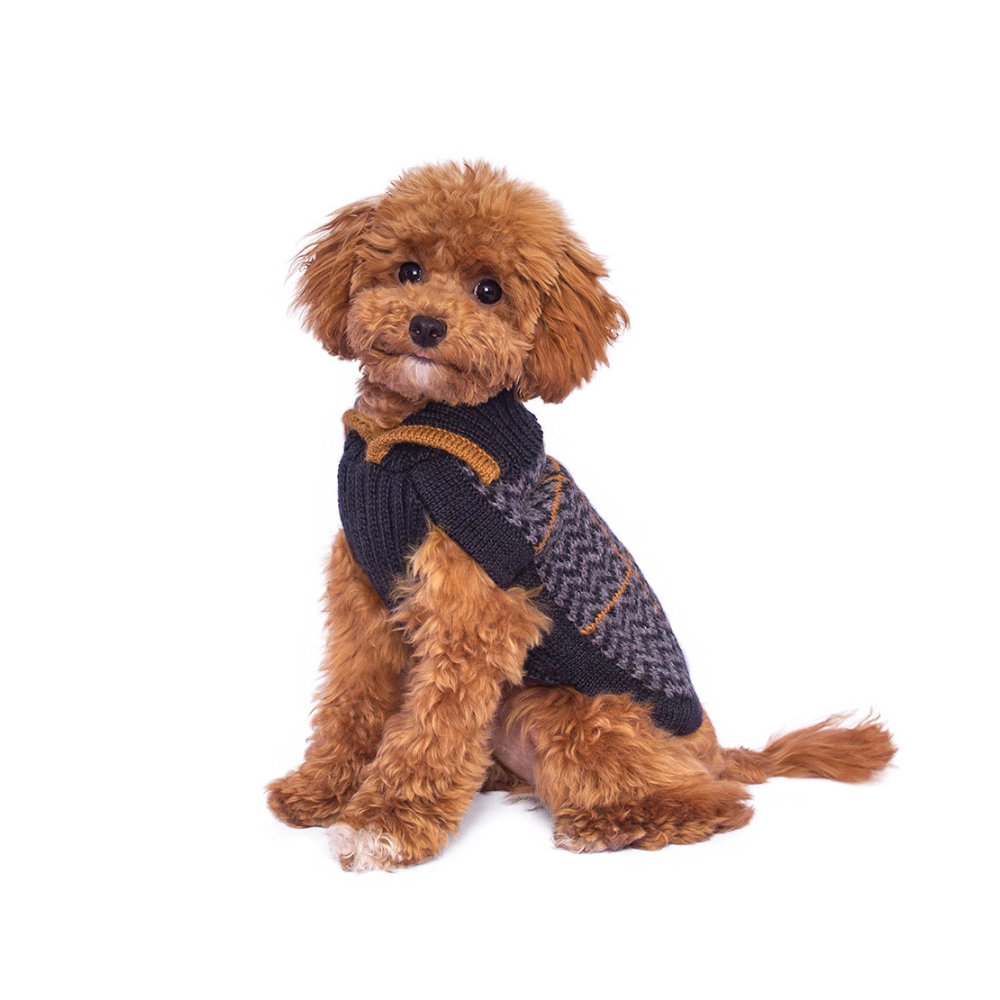 Tragebild Hund sitzend Hundepullover Preppy Blue aus Alpaka - Alqo Wasi