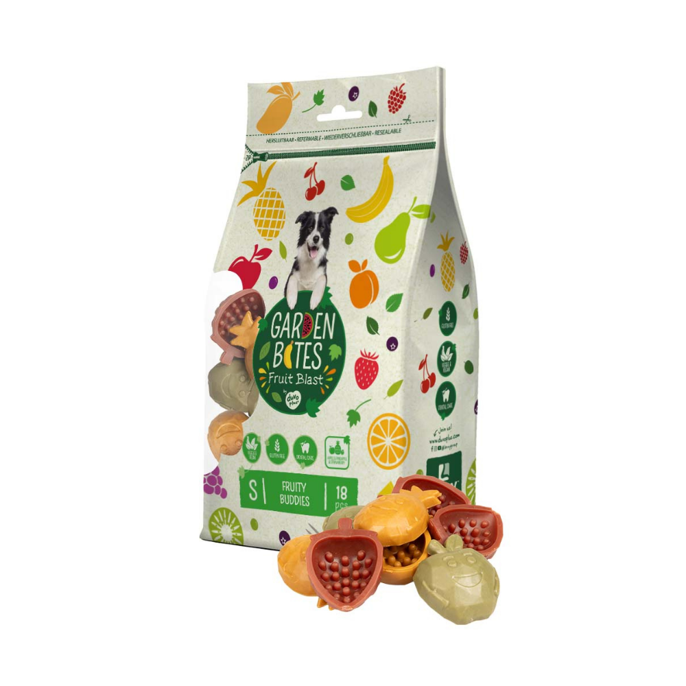 Verpackung Dental Kausnack Garden Bites Fruity Buddies Größe S - DUVO+