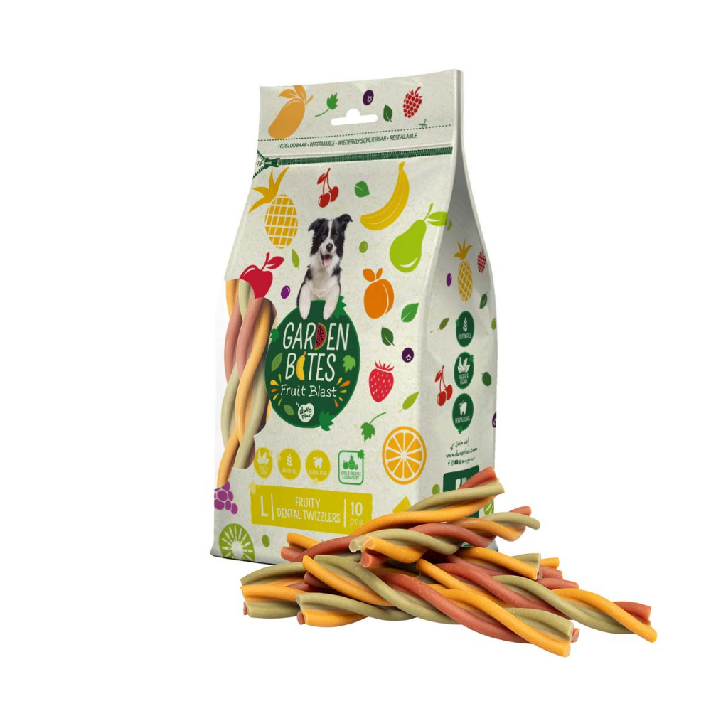 Verpackung Dental Kausnack Garden Bites Fruity Dental Twizzlers Größe L - DUVO+