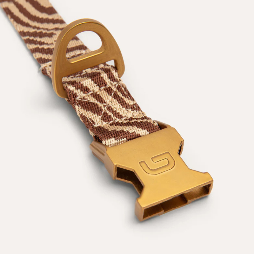Verschluss Zebra Hundehalsband Brown/Beige - DOGGUO