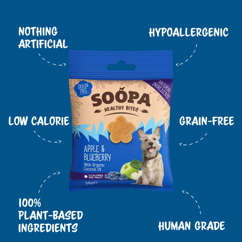 Vorderseite Hundeleckerli Apfel & Blaubeere Healthy Bites - Soopa