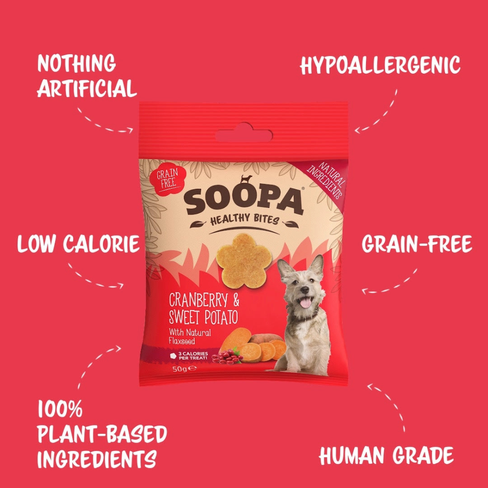Vorderseite Hundeleckerli Preiselbeerem & Süßkartoffel Healthy Bites - Soopa