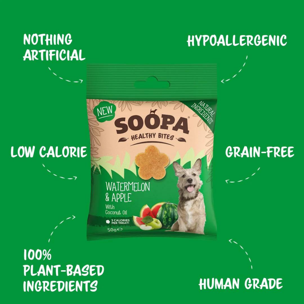 Vorderseite Hundeleckerli Wassermelone & Apfel Healthy Bites - Soopa