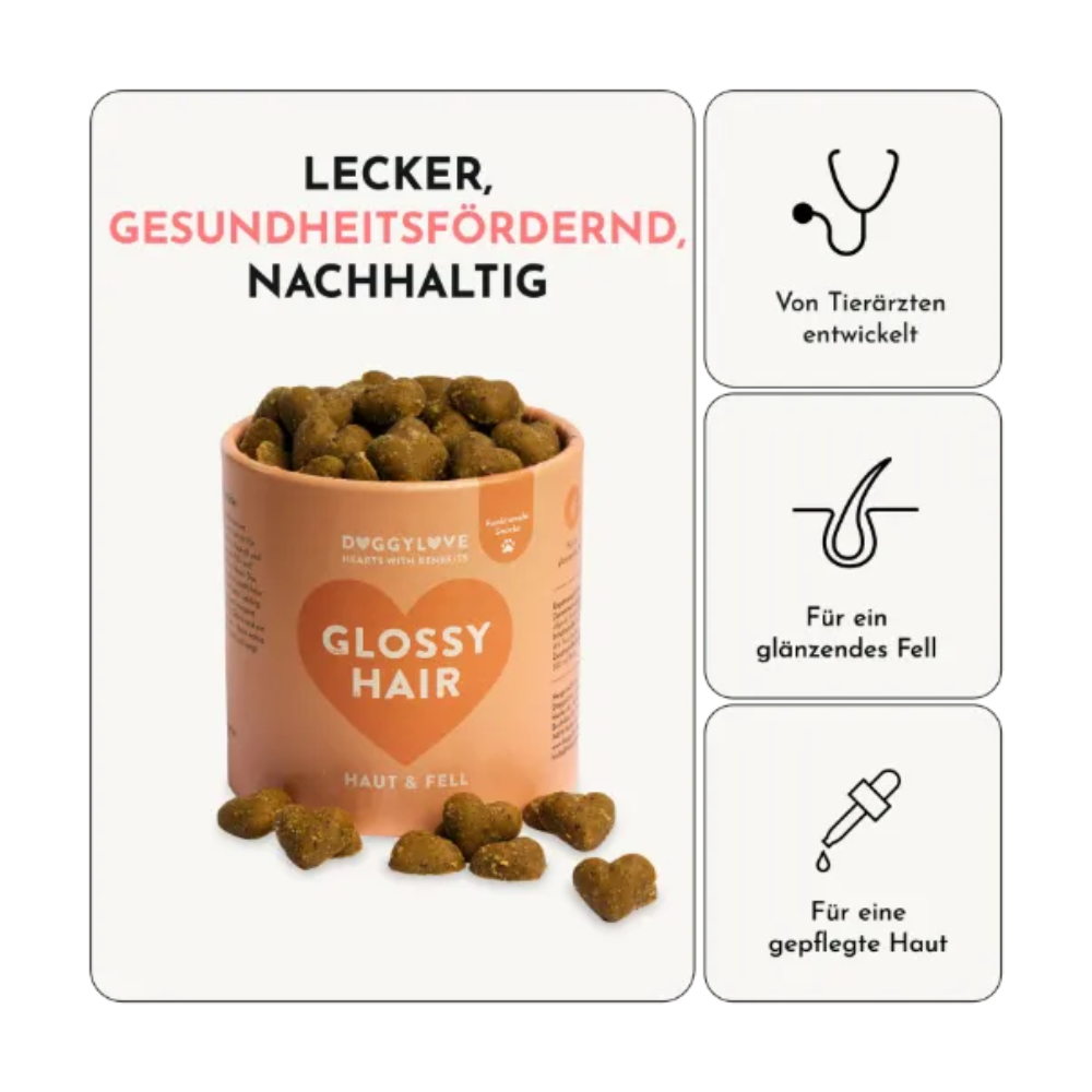 Vorteile Funktionaler Hundesnack GLOSSY HAIR Haut & Fell - DOGGYLOVE