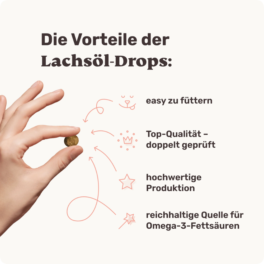Vorteile Vitalstoff Drops mit Lachsöl für Hunde - mammaly