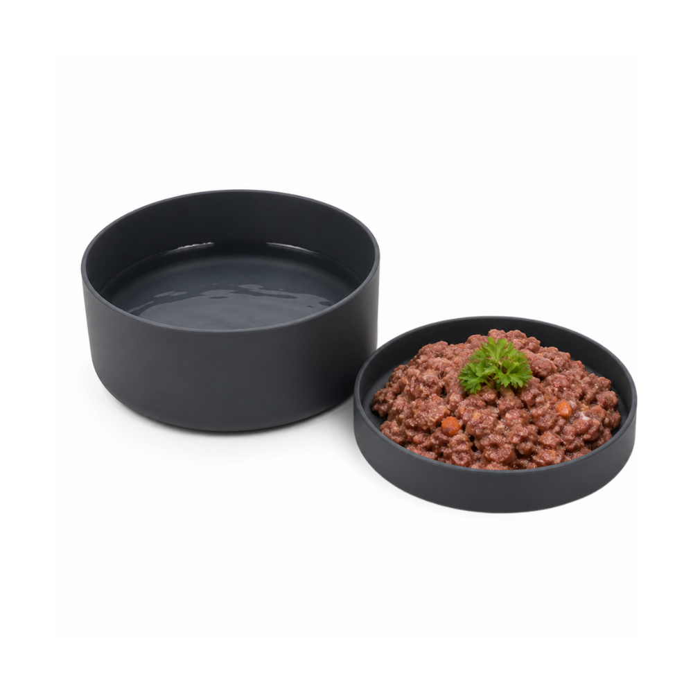Wasser & Nassfutter in Travel Napf Set mit Deckel aus TPE DARK - LOVIN'DOG