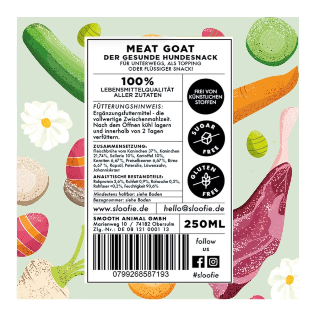 Zusammensetzung Sloofie Hundesmoothie - MEAT GOAT - Ziege