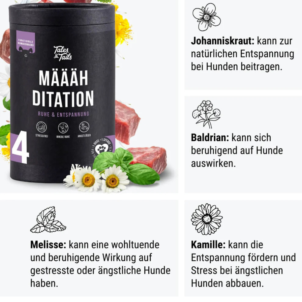 Zusammensetzung Määähditation Nr. 4 - Beruhigungs-Snack für Hunde - Tales & Tails