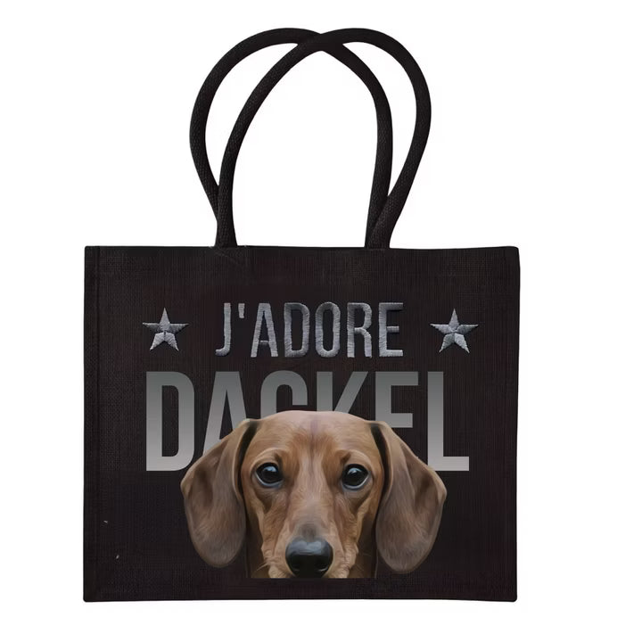 COCO + LOUIS Black Edition Shopper mit Hundemotive Dackel Kurzhaar braun